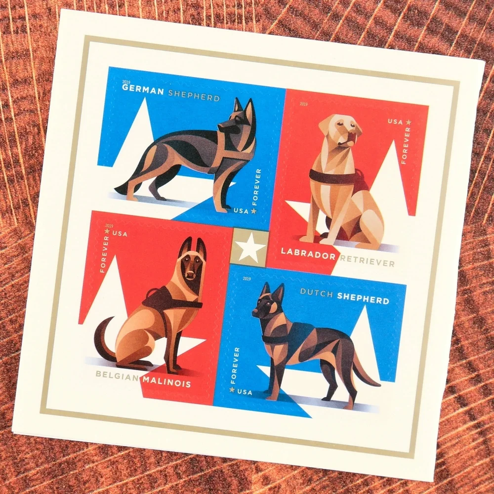 100 USPS‎ Military Working Dogs Forever Postage Stamps German Dutch Shepherd Lab